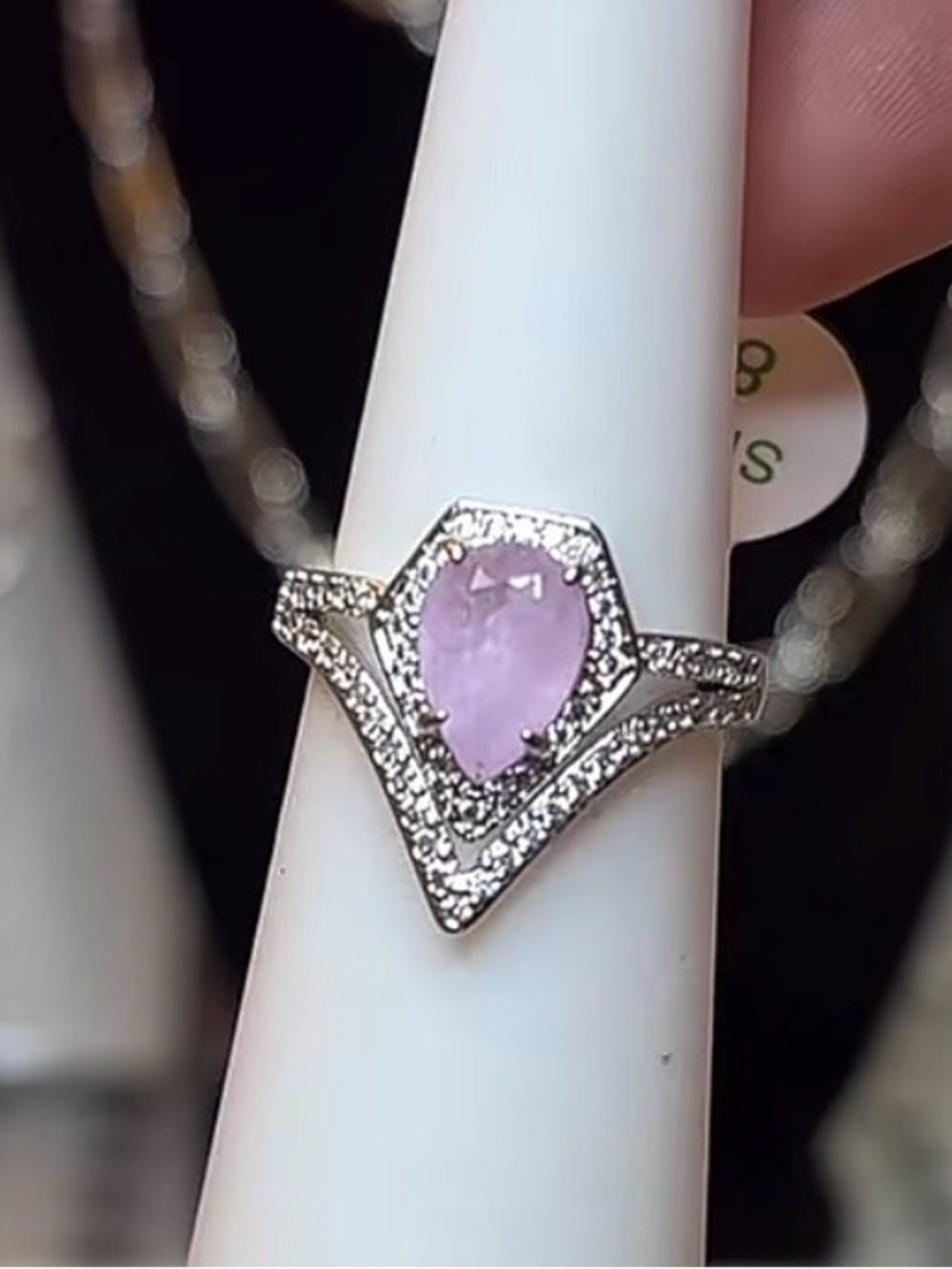 Bomb Party Purple kunzite Teardrop Halo V-Ring size 8